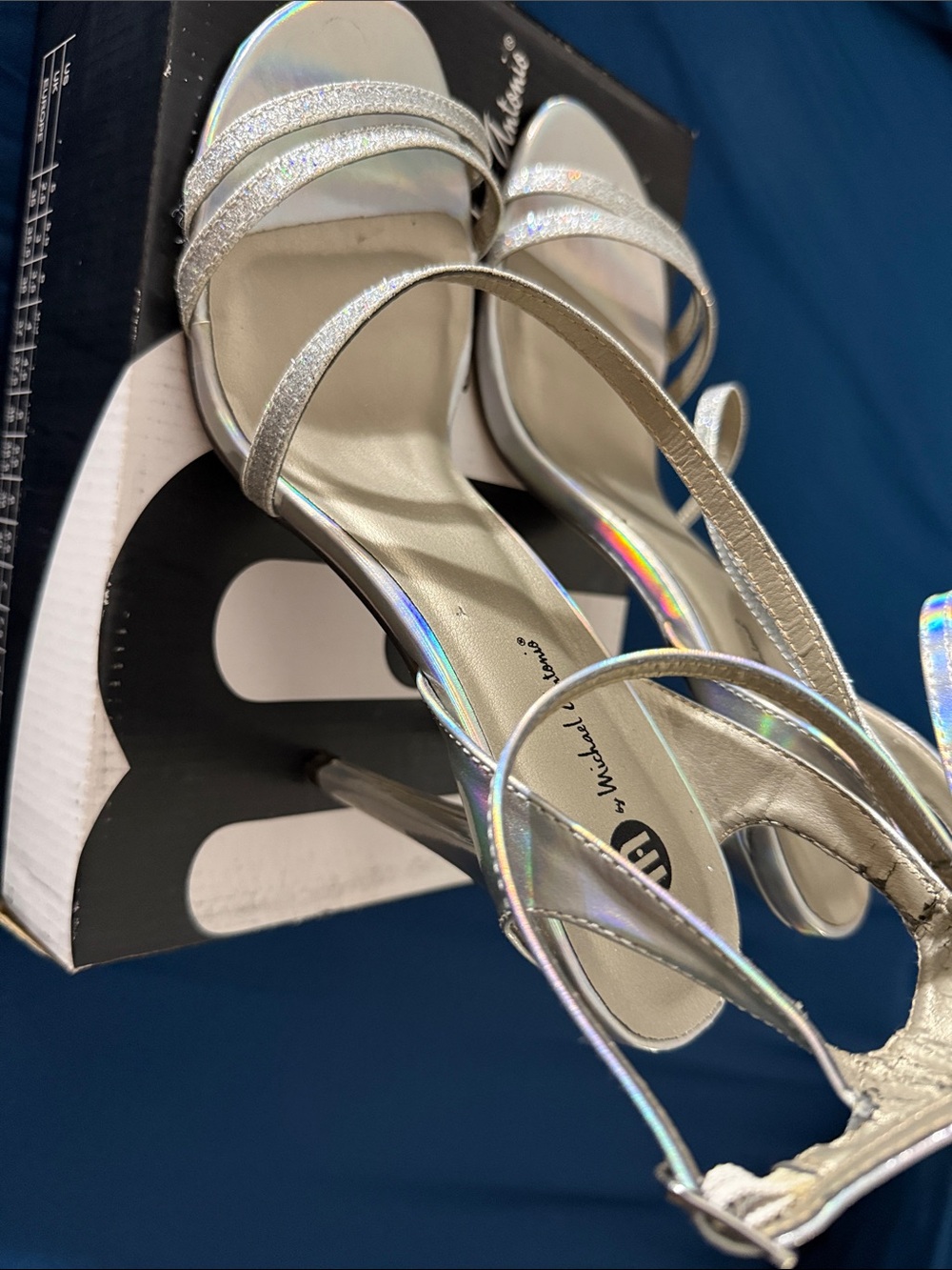 Michael Antonio Silver Holographic Strappy Heels - Picture 2 of 11